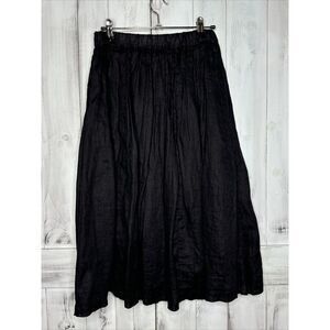 CP SHADES LILY 100% LINEN NAVY BLUE LINED MIDI SKIRT LIGHT AIRY BEACHY SMALL